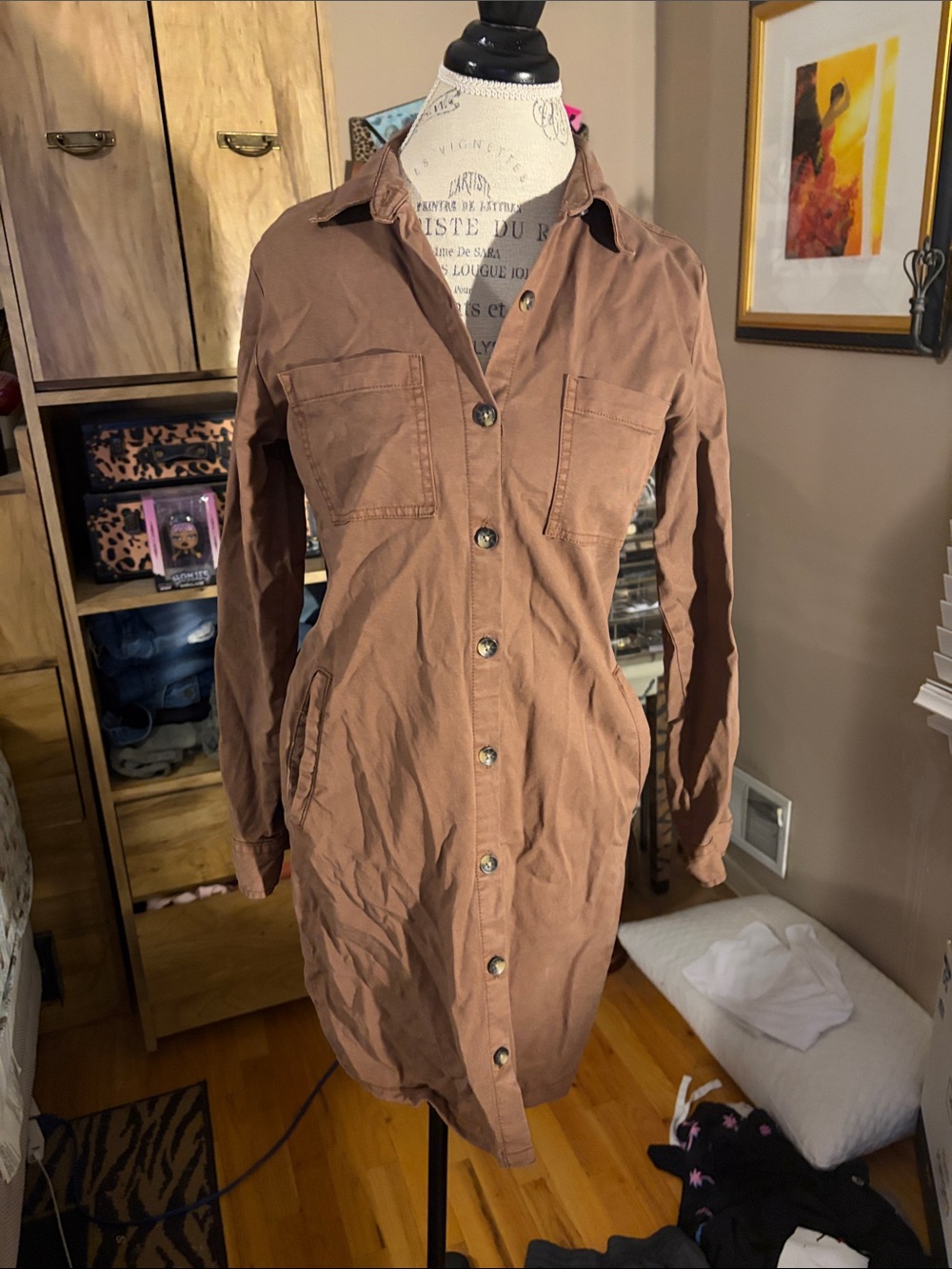 Thread & Supply Long Button-Front Shirt dress - Brown - small